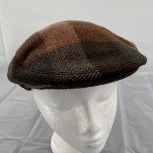 Vintage Misurina Loden Wool Flat Cap Alpine Hat Brown Plaid Newsboy Cap Italy